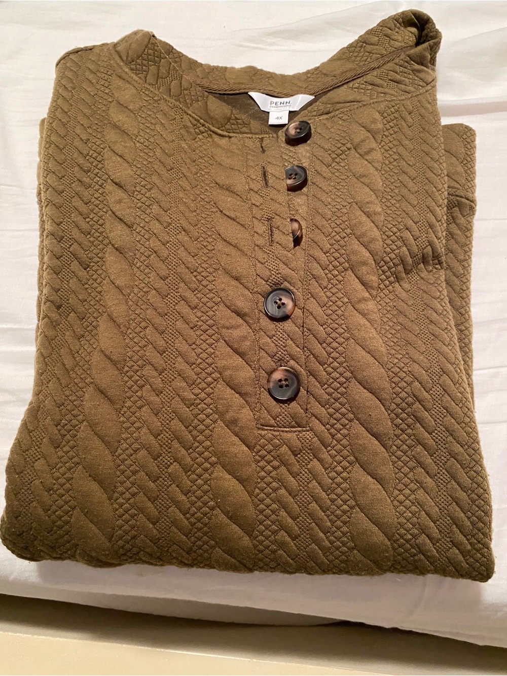 Penningtons Olive Green Cable Knit Button Pullover Sweater